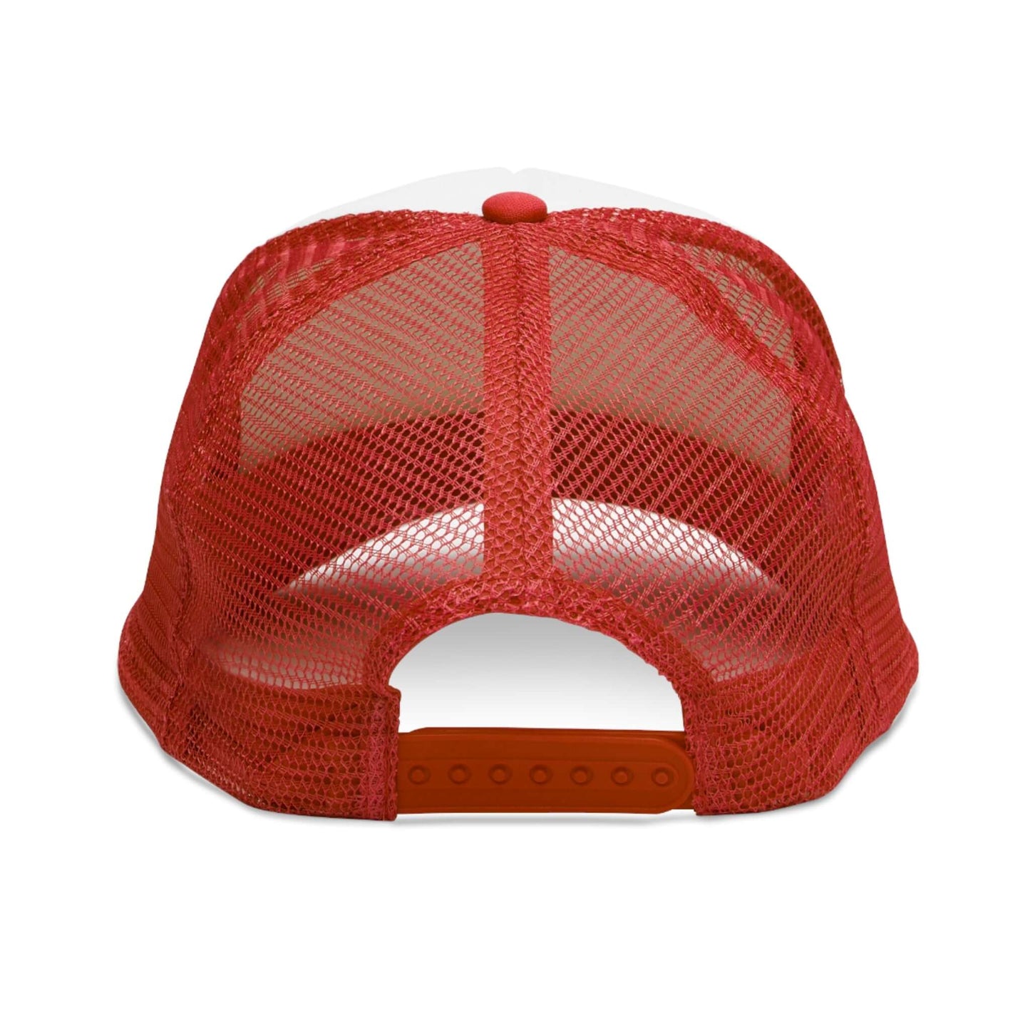 Back view of the Grip and Grind Mesh Cap, featuring adjustable strap and breathable red mesh design.